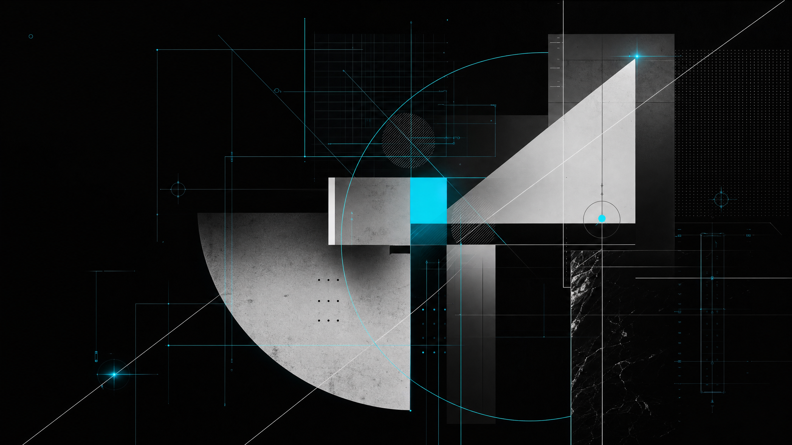 Abstract editorial design grid with cyan registration marks